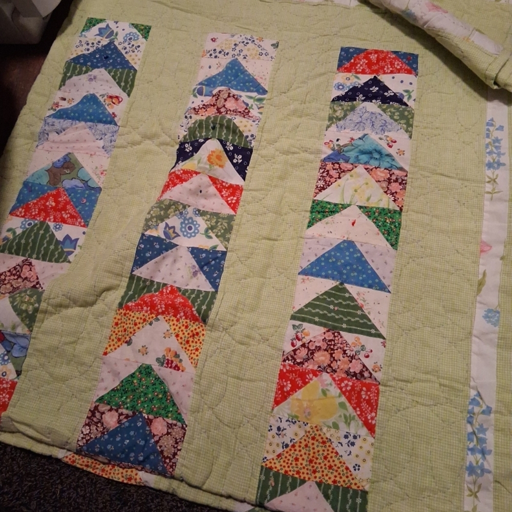 Patchwork Quilt with Green Accents